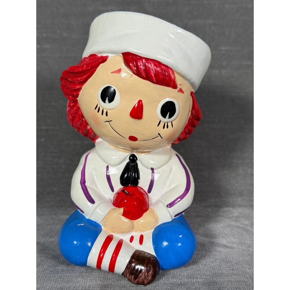 Vintage Brinns Raggedy Andy Ceramic Coin Bank Figurine Japan AT-284A Red Blue